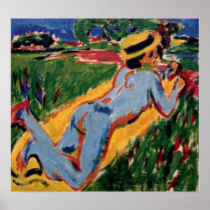 Kirchner - Liggande blå figur med halmhatt Poster