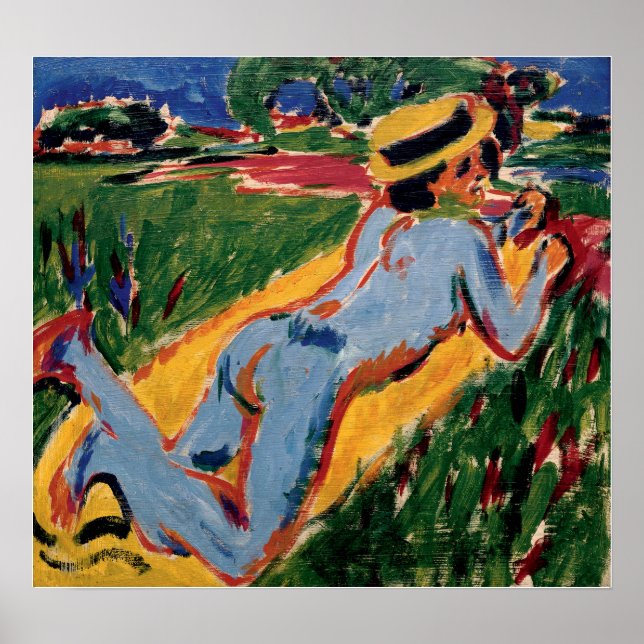 Kirchner - Liggande blå figur med halmhatt Poster (Framsidan)