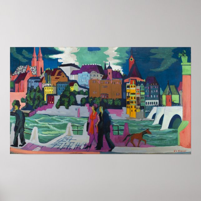 Kirchner - översikt över Basel och Rhen Poster (Framsidan)