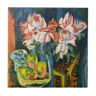Kirchner Rosa Rosor Expressionistiskt Blommotiv Ko Kakelplatta