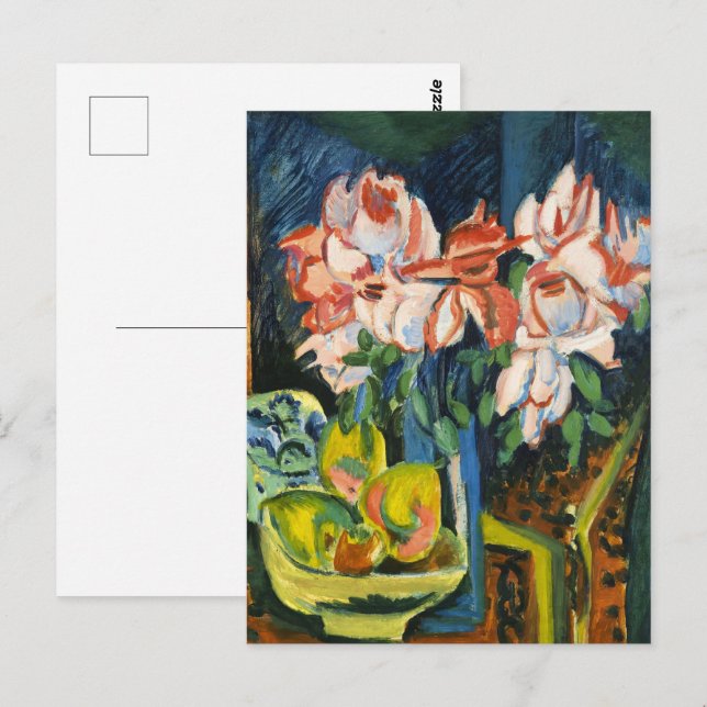 Kirchner Rosa Rosor Expressionistiskt Blommotiv Ko Vykort (Fram/baksida)