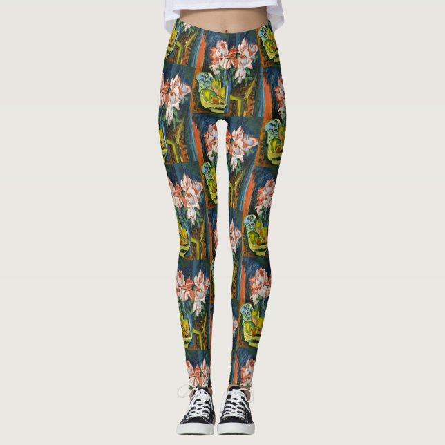 Kirchner Rosa Rosor Expressionistiskt Blommotiv Leggings (Framsida)