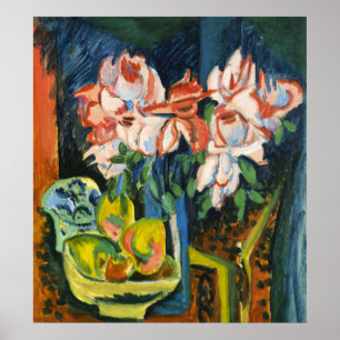 Kirchner Rosa Rosor Expressionistiskt Blommotiv Poster
