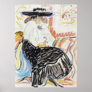 Kirchner Sittande kvinna Expressionistisk skiss ko Poster