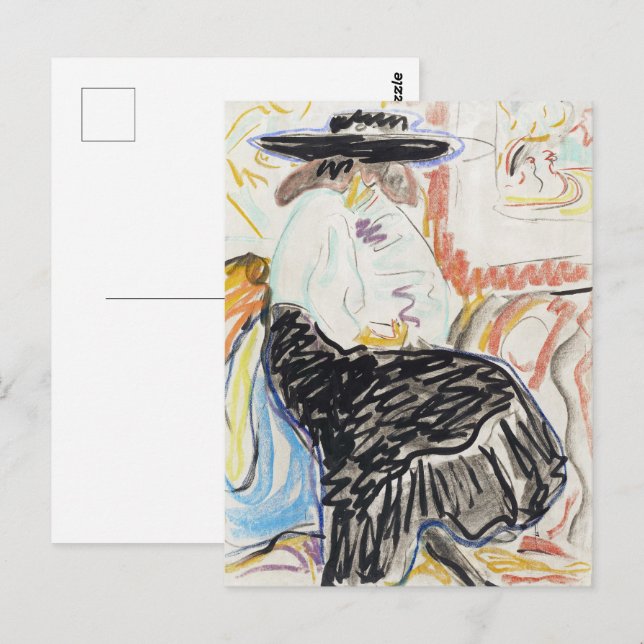 Kirchner Sittande kvinna Expressionistisk skiss ko Vykort (Fram/baksida)
