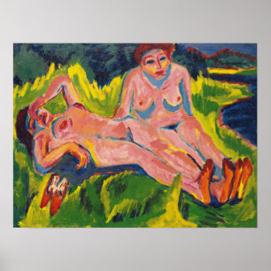 Kirchner - två Rosa Figurer vid Sjö Poster