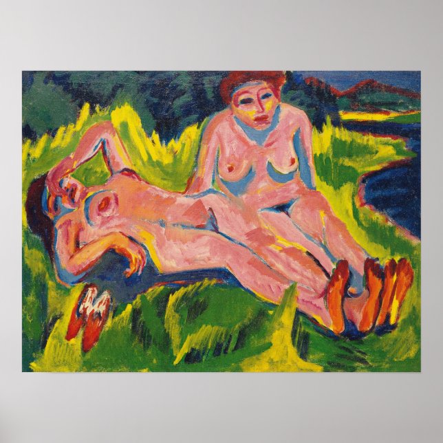 Kirchner - två Rosa Figurer vid Sjö Poster (Framsidan)