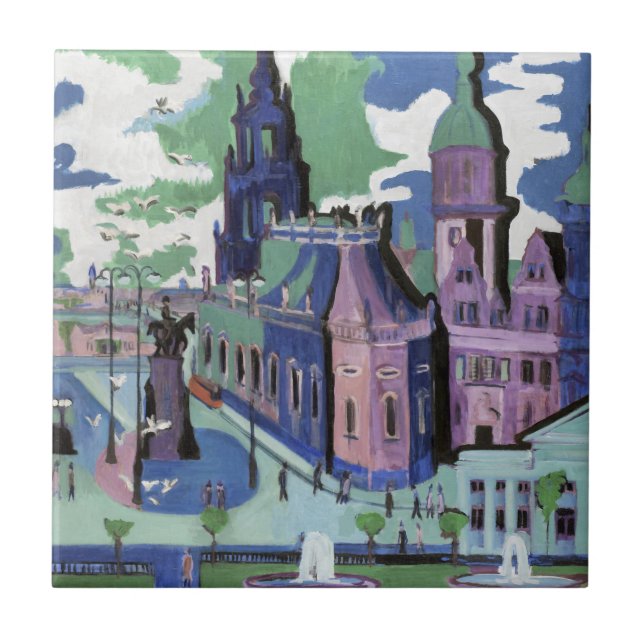 Kirchner Vy över Dresden Schlossplatz Finkonst Kakelplatta (Framsidan)