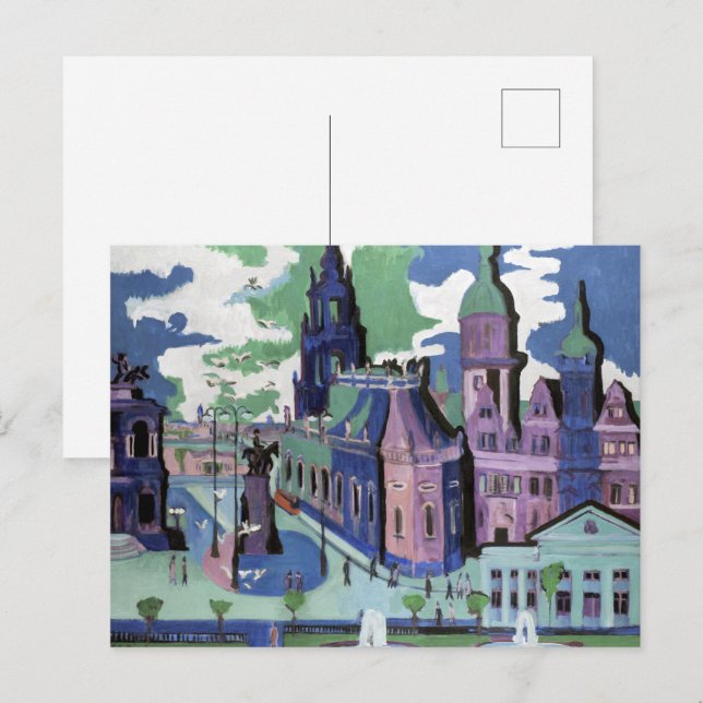 Kirchner Vy över Dresden Schlossplatz Finkonst Vykort (Fram/baksida)