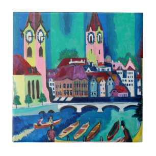 Kirchner Zürich Stadssiluett Expressionistisk kons Kakelplatta