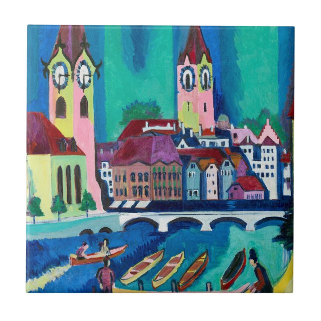 Kirchner Zürich Stadssiluett Expressionistisk kons Kakelplatta (Framsidan)