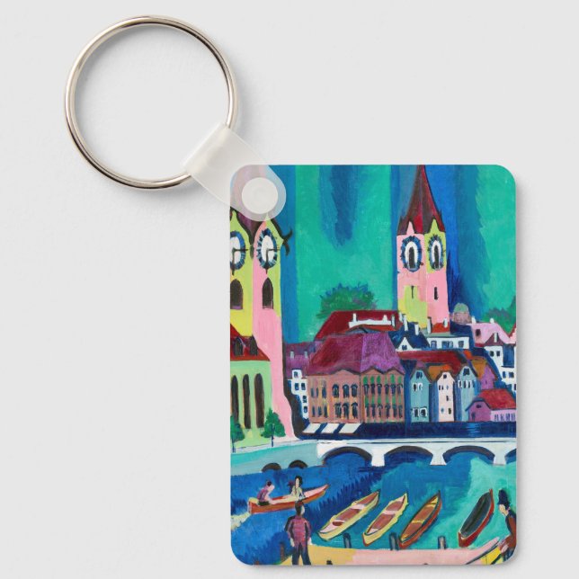 Kirchner Zürich Stadssiluett Expressionistisk kons Nyckelring (Framsida)