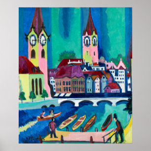 Kirchner Zürich Stadssiluett Expressionistisk kons Poster