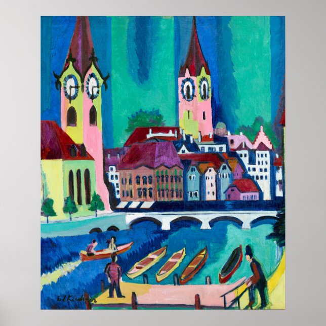 Kirchner Zürich Stadssiluett Expressionistisk kons Poster (Framsidan)