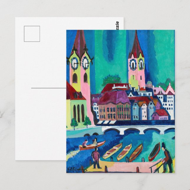 Kirchner Zürich Stadssiluett Expressionistisk kons Vykort (Fram/baksida)