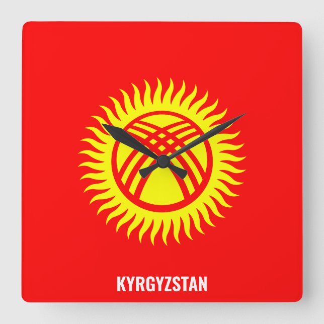 Kirgizistan Flagga Dazzling Patriotic Fyrkantig Klocka (Framsida)