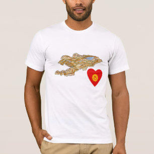 Kirgizistan Flagga Heart och Karta T-Shirt