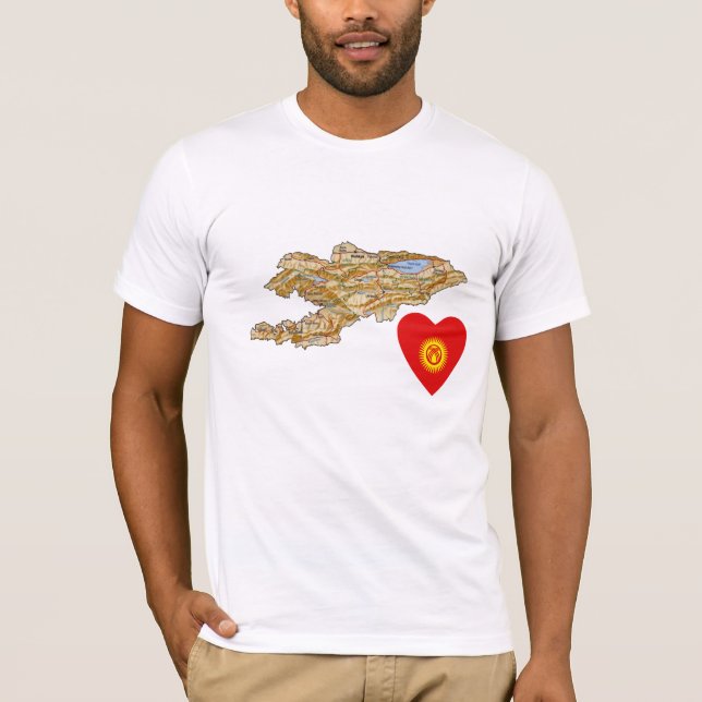 Kirgizistan Flagga Heart och Karta T-Shirt (Framsida)
