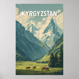 Kirgizistan Illustration Resa Konst Vintage Poster