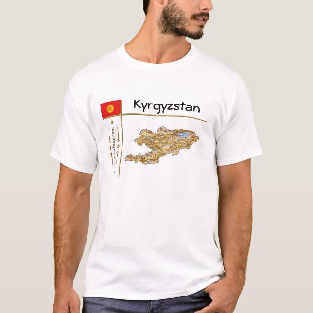 Kirgizistan Karta + Flagga + avdelning T-Shirt (Framsida)