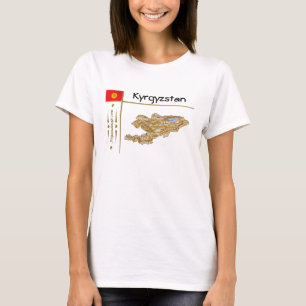 Kirgizistan Karta + Flagga + avdelning T-Shirt