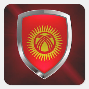 Kirgizistan Metallic Emblem Fyrkantigt Klistermärke