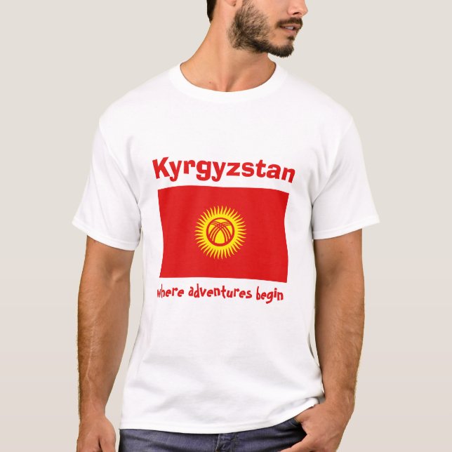 Kirgizistanflagga + Karta + TextT-tröja T-shirt (Framsida)