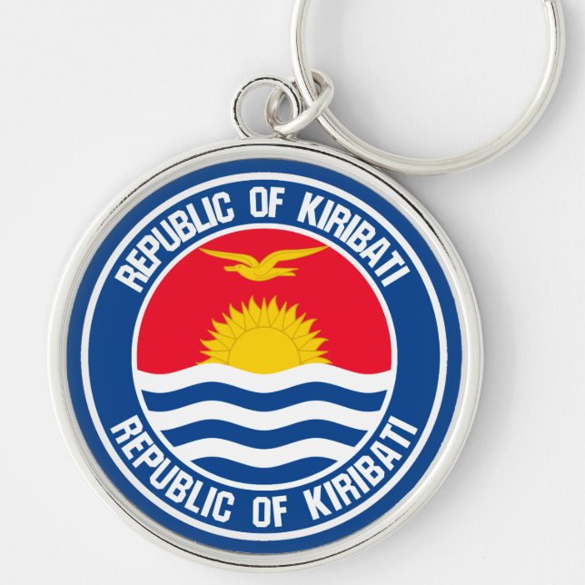 Kiribati Round Emblem Rund Silverfärgad Nyckelring (Framsidan)
