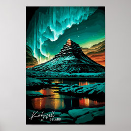 Kirkjufell Iceland Art Vintage Travel Illustration Poster