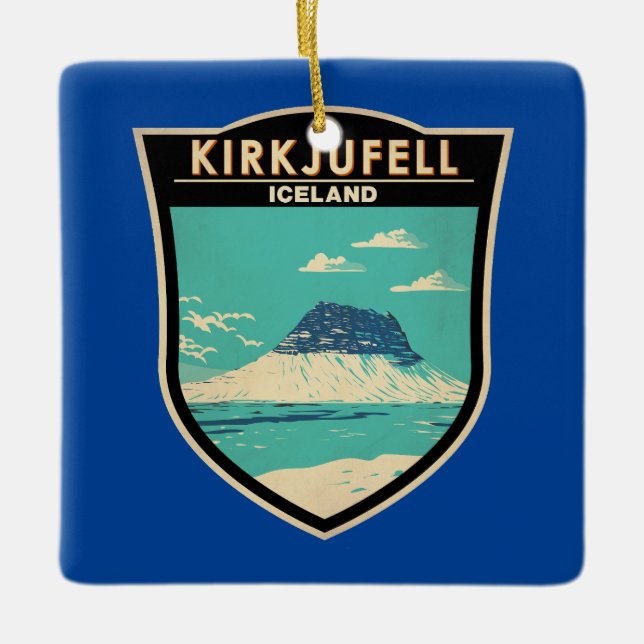 Kirkjuföll Island Travel Art Vintage Julgransprydnad Keramik (Framsida)