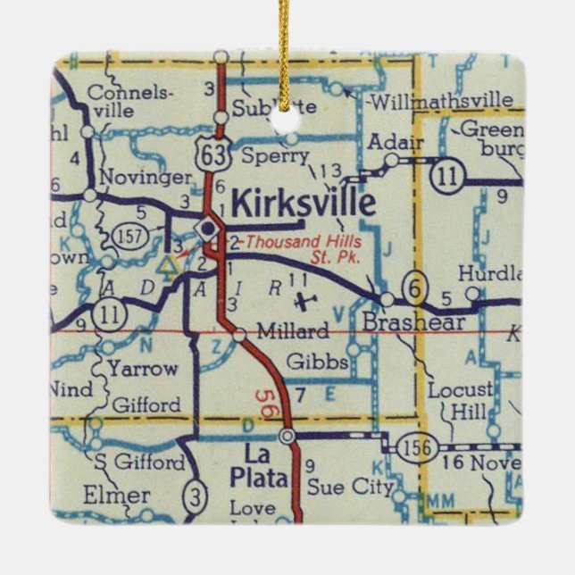 Kirksville MO Vintage Karta Julgransprydnad Keramik (Baksida)
