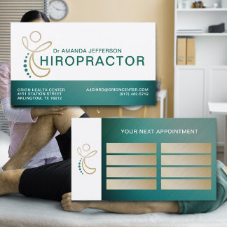 Kiropraktor Rygg Logo Teal och Guld Möte Visitkort