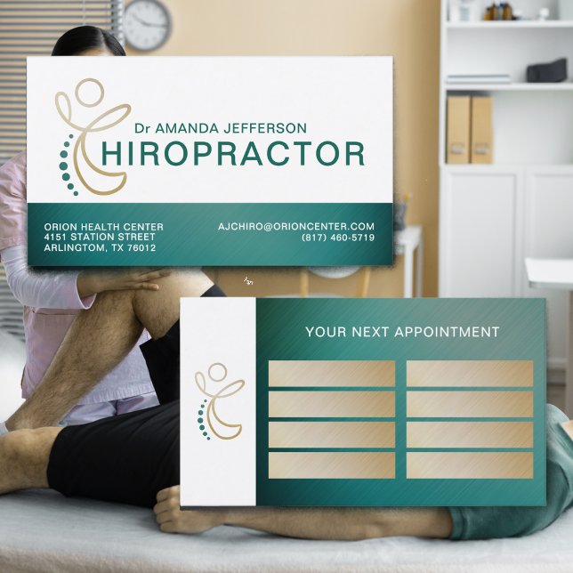 Kiropraktor Rygg Logo Teal och Guld Möte Visitkort (Skapare uppladdad)