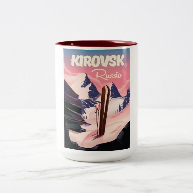 Kirovsk Ryssland skidresor affisch Två-Tonad Mugg (Center)