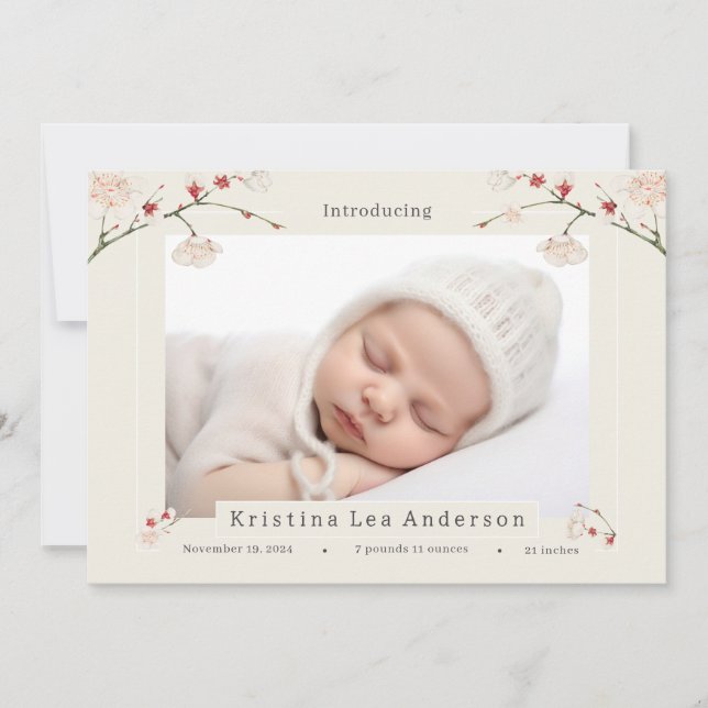 Kirschblom Spring Baby Födelse Tillkännagivande (Framsida)