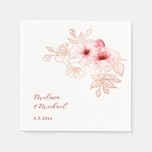 Kirschenblomning Rosa Vit Bröllop Pappersservett (Framsidan)