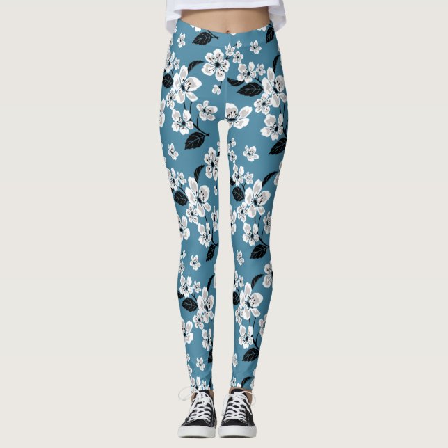 KIRSEBÆRBLOM - SAKURA (RÖKBLÅ) LEGGINGS (Framsida)