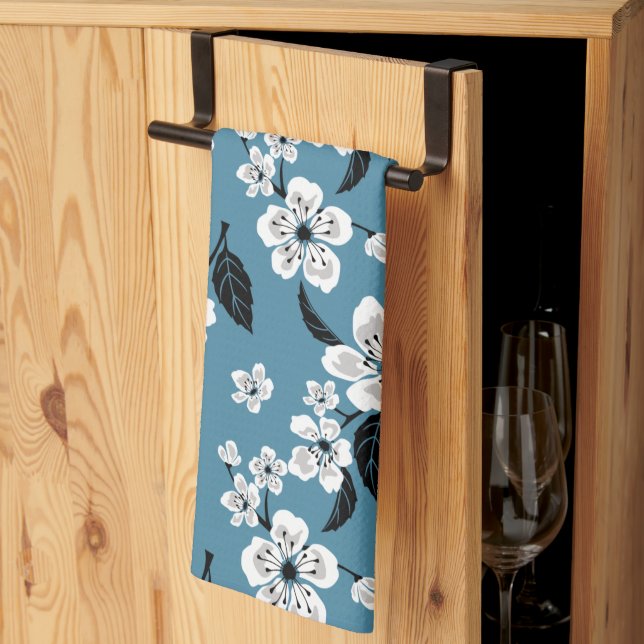 KIRSEBÄRBLOM - SAKURA (RÖKBLÅ) KÖKSHANDDUK (Thirds Fold)