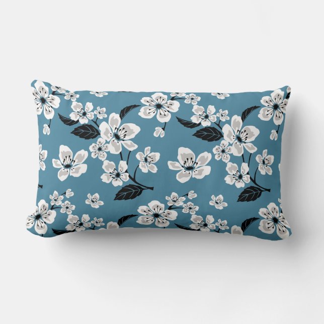 KIRSEBÄRBLOM - SAKURA (RÖKBLÅ) LUMBARKUDDE (Framsida)