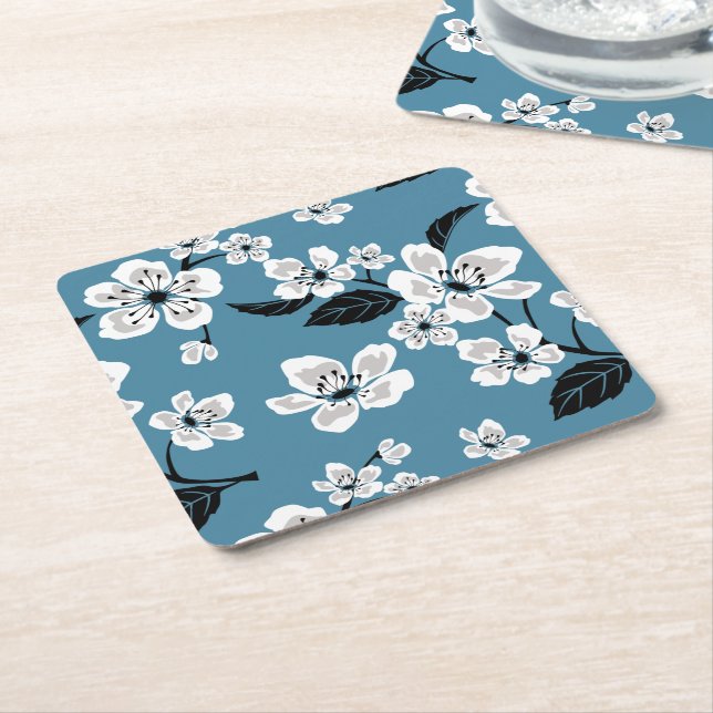 KIRSEBÄRBLOM - SAKURA (RÖKBLÅ) UNDERLÄGG PAPPER KVADRAT (Vinklad)