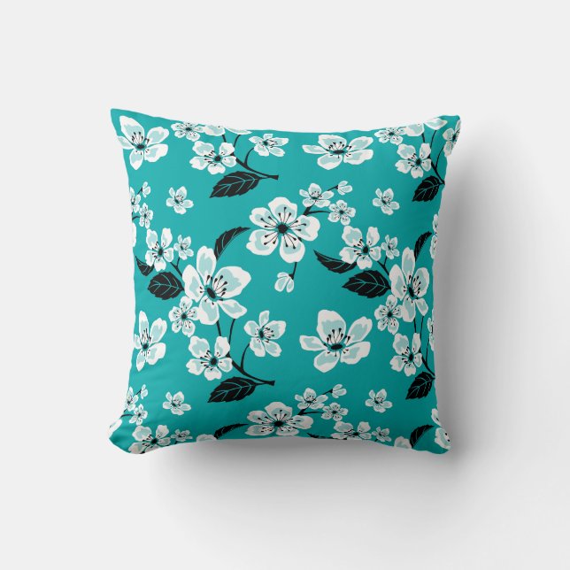 KIRSEBÄRBLOM - SAKURA (TEAL) KUDDE (Framsida)