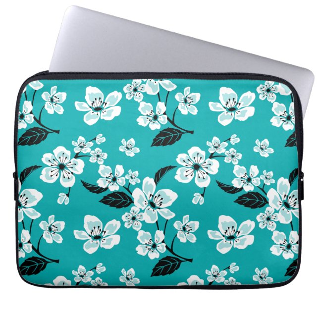 KIRSEBÄRBLOM - SAKURA (TEAL) LAPTOP FODRAL (Framsidan)