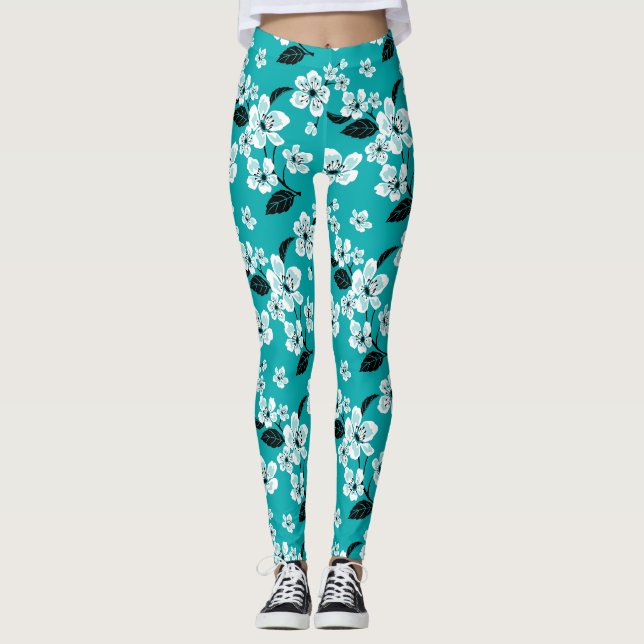 KIRSEBÄRBLOM - SAKURA (TEAL) LEGGINGS (Framsida)