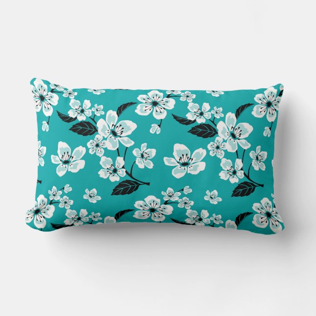 KIRSEBÄRBLOM - SAKURA (TEAL) LUMBARKUDDE (Framsida)