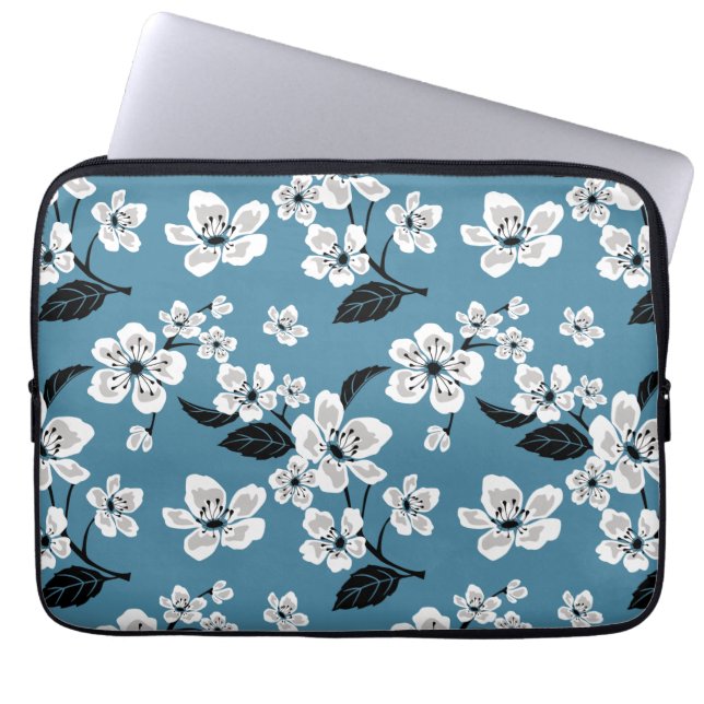 KIRSEBÄRBLOMMA - SAKURA (RÖKBLÅ) LAPTOP FODRAL (Framsidan)