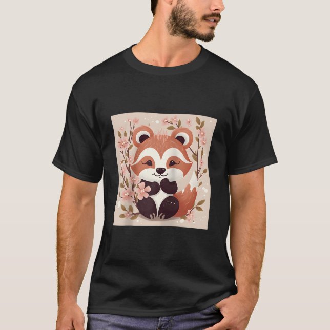 Kirsebärsblom- och röd pandateckning Baseball T Shirt (Framsida)
