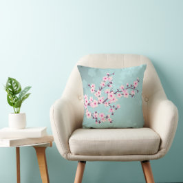 Kirsebärsblommor Turkos Monogram Kudde