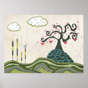 Kirsebärsblomning Doodle Vektor Konsttryck Poster