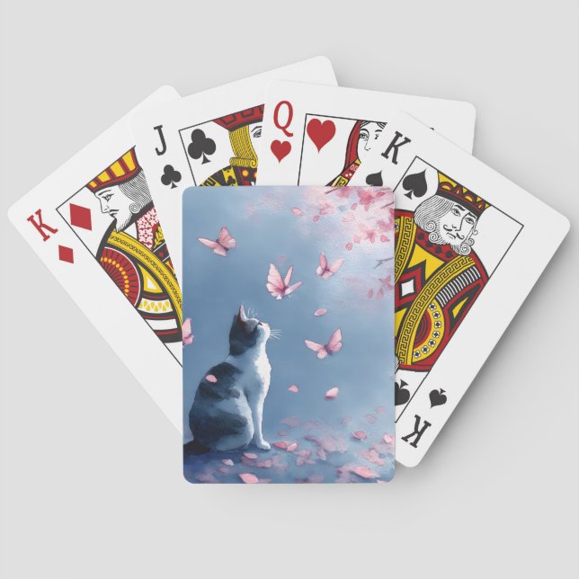 Kirsebärsblomskatt och fjärilar (4) casinokort (Baksidan)