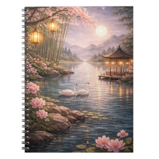 Kirsebärsblomssvan Sjö Notis Spiral Foto Notisbok Anteckningsbok
